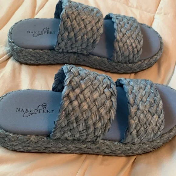 COPY - Naked Feet Santorini in blue raffia espadrille sandals nwot size 9 - Picture 2 of 6
